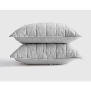 Quince European Linen Box Quilted King Sham Set Light Gray NWOT #S6